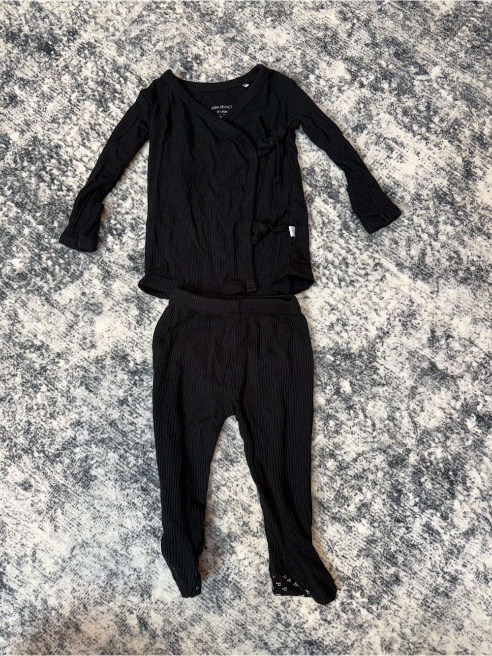 Posh Peanut Black Ribbed Baby Set - Wrap Top & Footed Pants